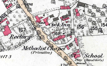 The Cock Inn shown on a map of 1880